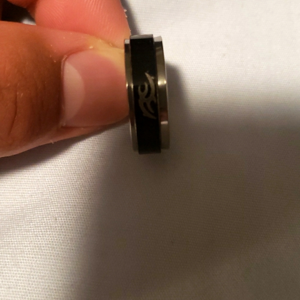 Men’s Spinner Ring Stainless Steel Black Silver Fidget Jewelry Size 19